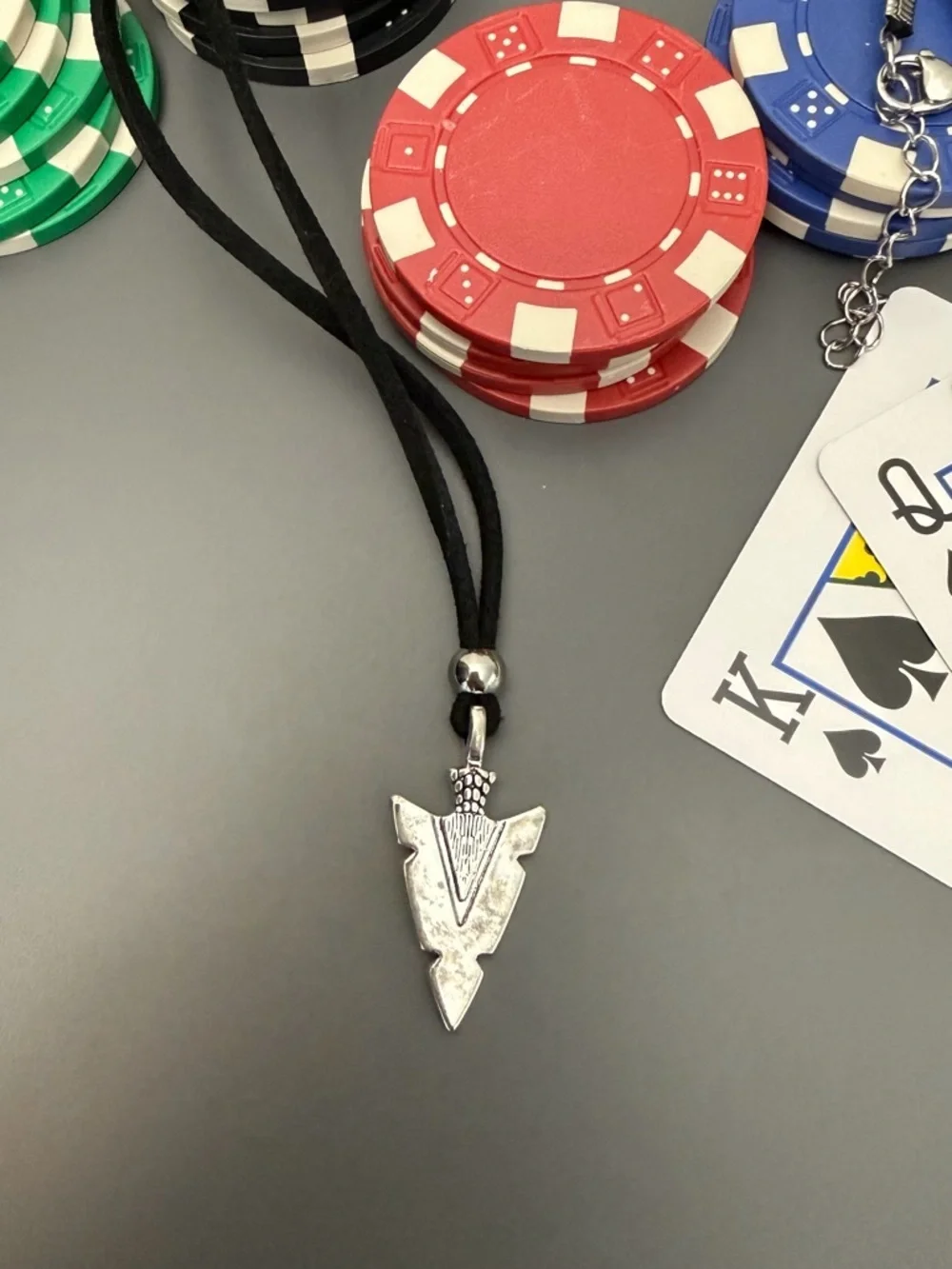 Arrow Pendant Necklace Men Black Cord Necklace Silver Arrowhead Charm Minimalist